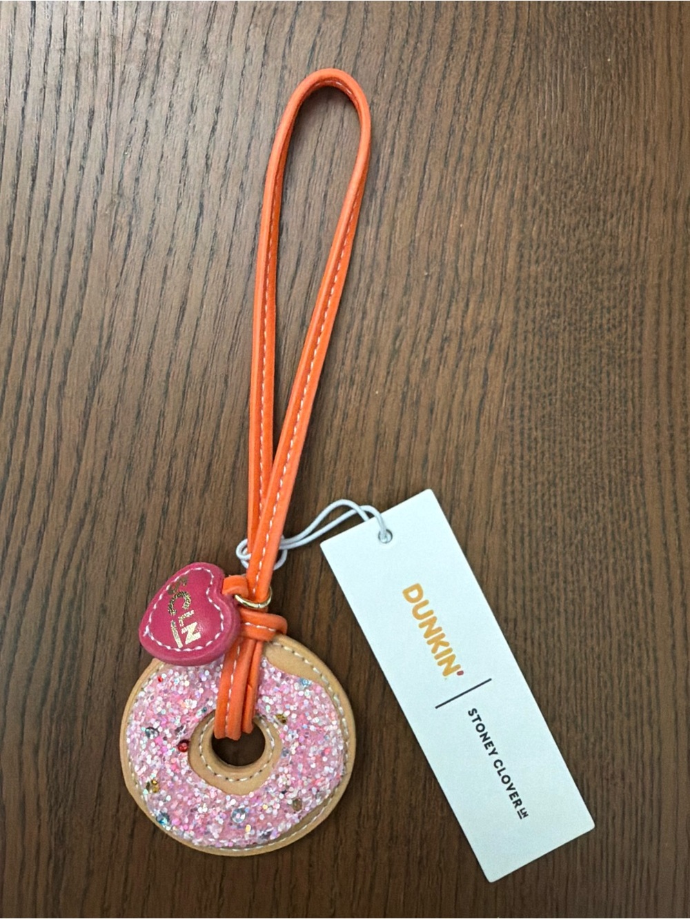 Stoney Clover Dunkin Donut Charm with Orange Strap and Pink Heart